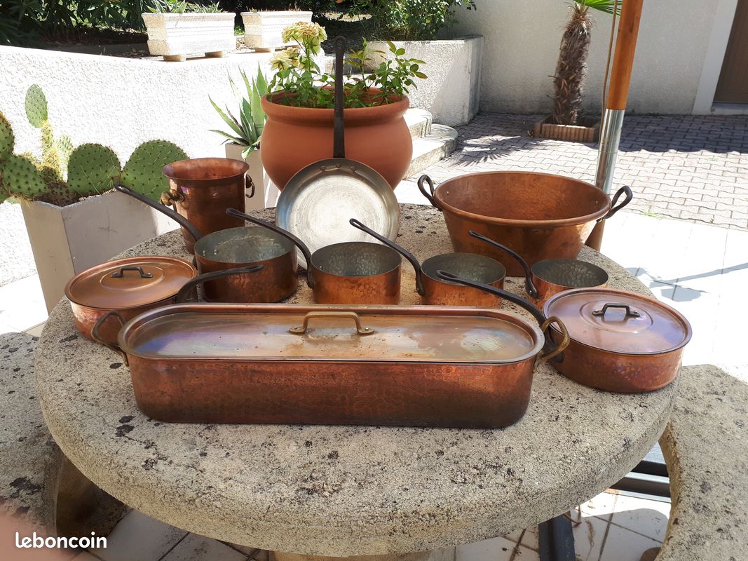 Ancienne Batterie De Cuisine Enfant - 10 Pièces En Cuivre - Jouet 1900