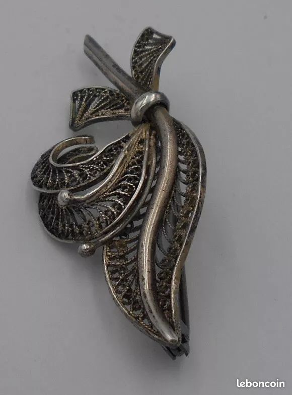 Broche ancienne, argent, filigrane, émail bleu, poinçonnée (Gebraucht