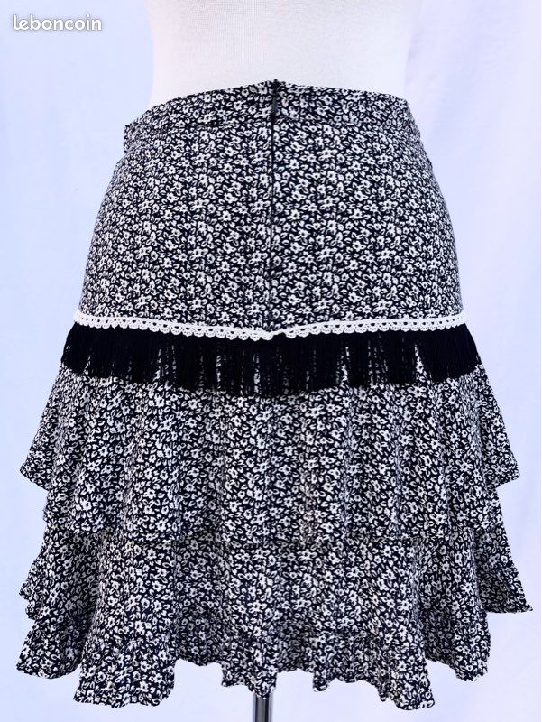 Jupe Noire Et Blanche à Volants Et Dentelle - Tour De Taille 84 Cm - Longueur 60 Cm - Parfaite Pour Soirée Ou Mariage