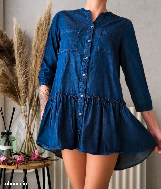 Chemise Tunique Bleue en Voile de Coton Détail Broderie - Horizons Lointains