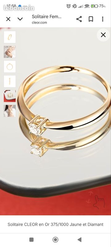 Bague en or 375/1000 carat solitaire diamant taille 48 Montres