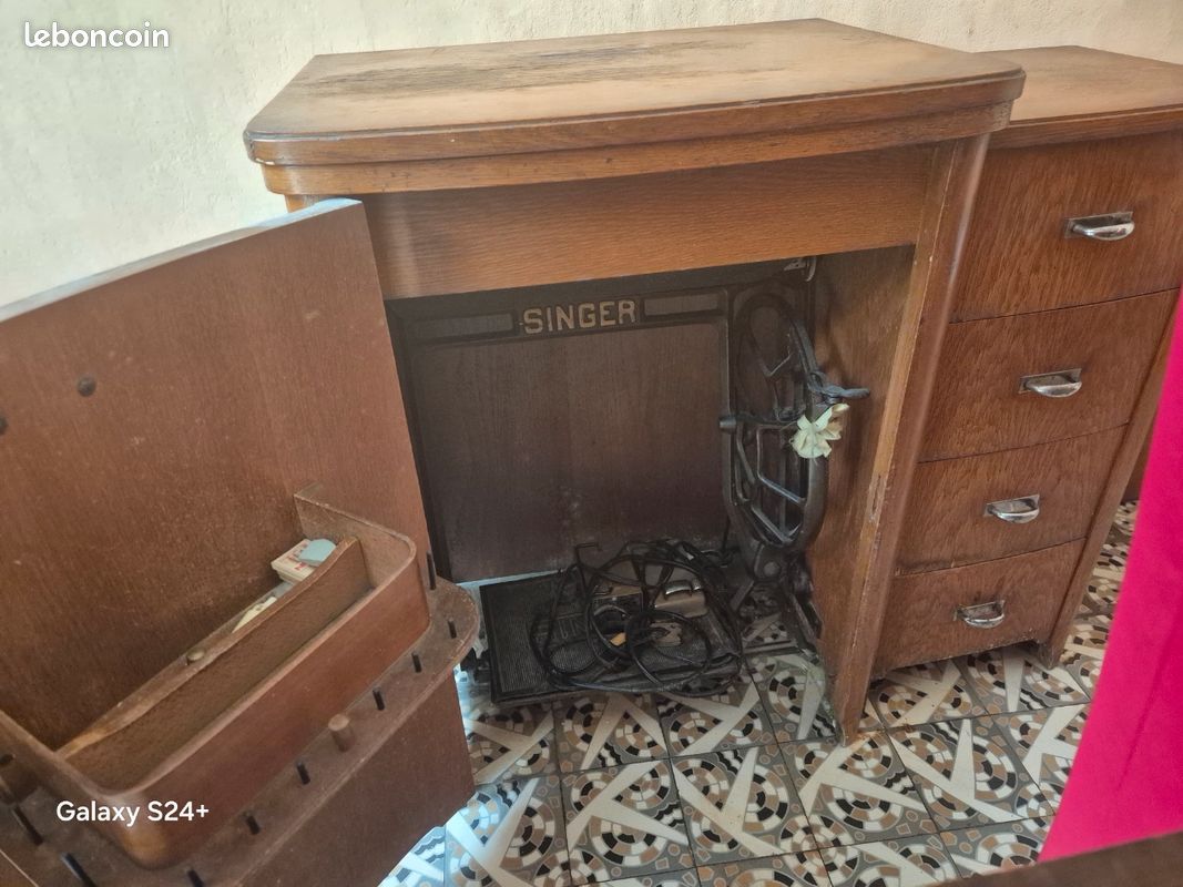 Meuble ancien machine a coudre singer (image 3)