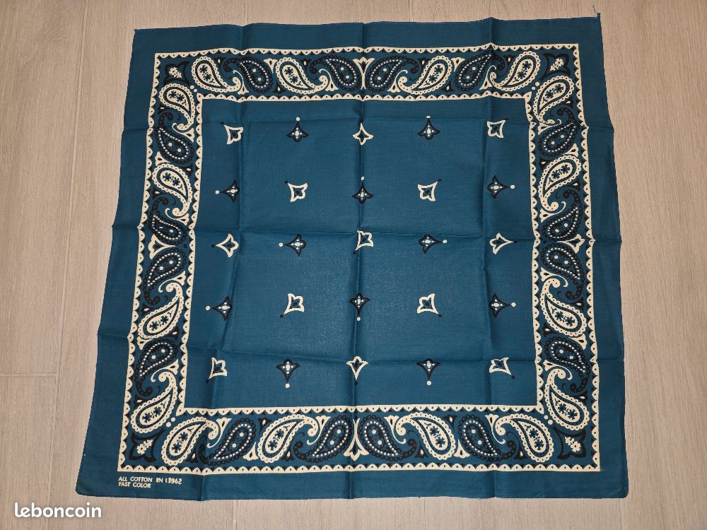 Bandana Vintage Carte Nevada - BINDU - Coton 20x20 Pouces - Orange Vert - Japon