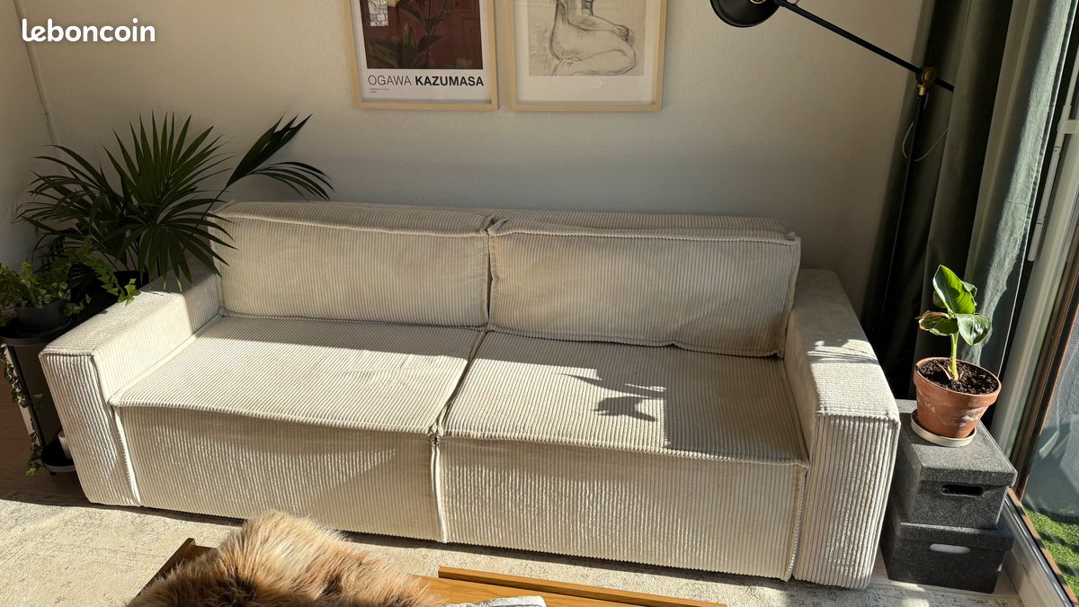 Canapé convertible en velours côtelé avec coffre L230cm (image 3)