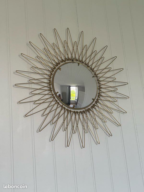 Rare grand Miroir Sorcière Vintage 1950 en laiton doré (image 11)