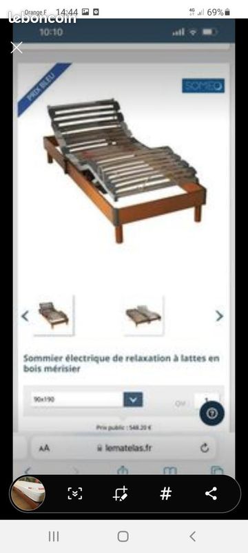 Sommier électrique de relaxation à lattes en bois merisier et matelas EPEDA offert (image 2)