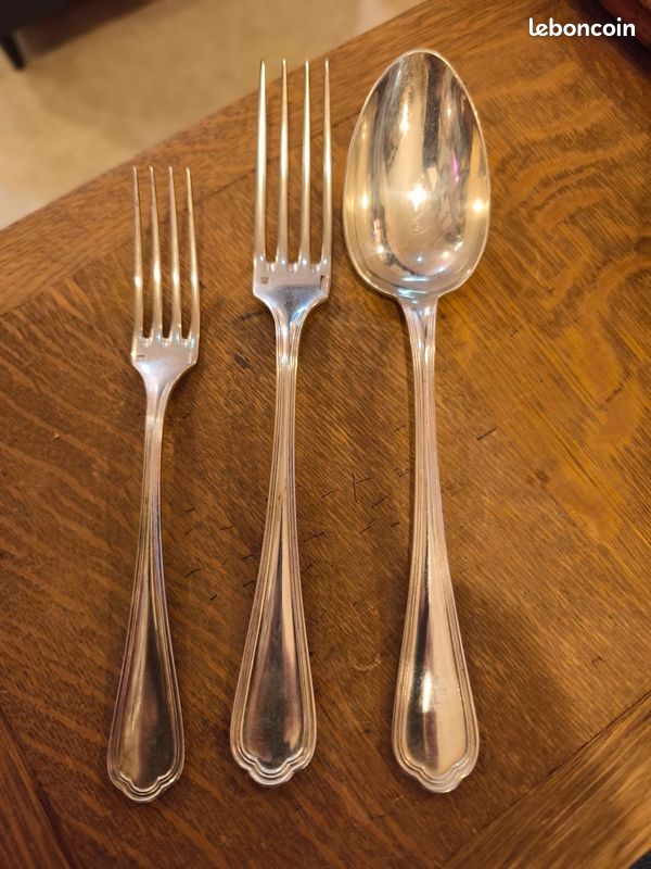 12 Fourchettes De Table Métal Argenté Style Art Deco Orfèvre