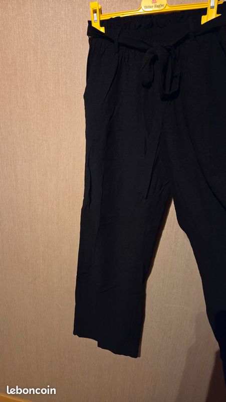 Pantalon fluide large noir avec ceinture + élastique a la taille orcelly (image 4)