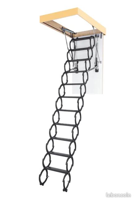 Escalier escamotable droit structure métal marche acier 90 x 60 (image 1)