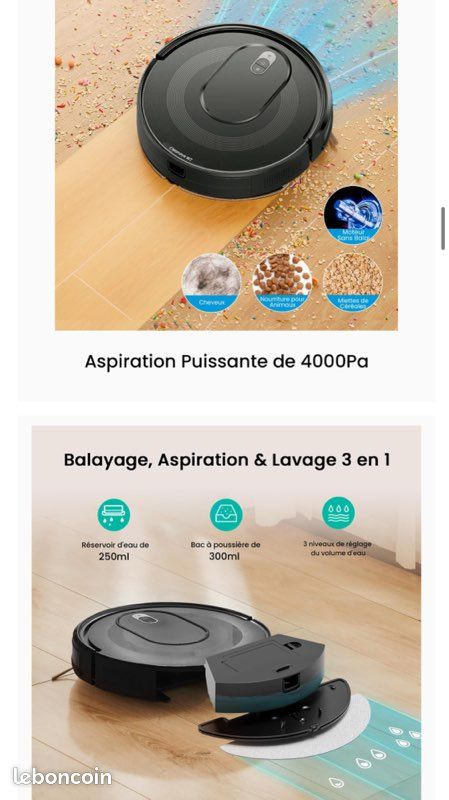 Robot Aspirateur Laveur Vexilar W7 - 4000 Pa, Autonomie 120 Min, Contrôle Par App Et Alexa
