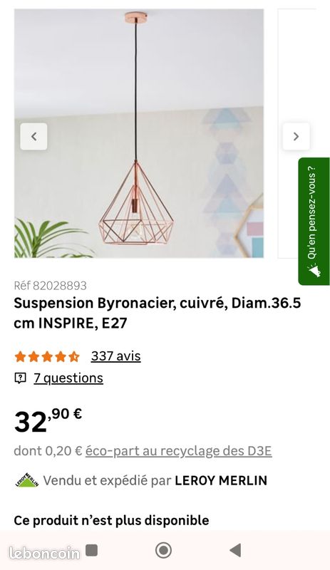 Lot 2 Suspensions cuivré (image 3)