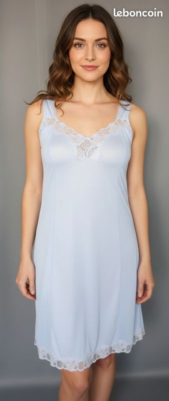 Combinaison Vintage Dentelle Bleu Marine Et Blanc - Taille 40/42 - Style Rétro Années Calais