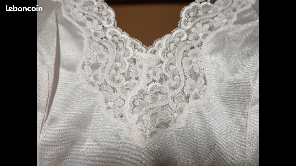 Combinaison & Fond De Robe Vintage - Dentelle Blanche - Taille 50 - Longueur 90cm - Neuf