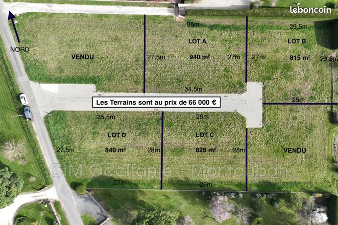Terrain 940 m² Villebrumier