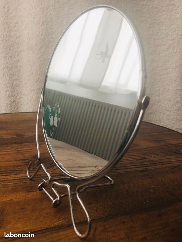 Miroir barbier rond vintage à poser, décor asiatique au verso (image 5)