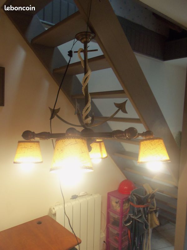 Grand lustre marin bois tourné (image 1)