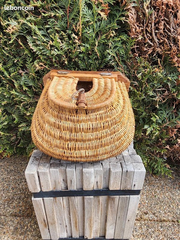Ancien Panier De Pêche En Osier – Vintage Japon – Déco Cabane/rustique