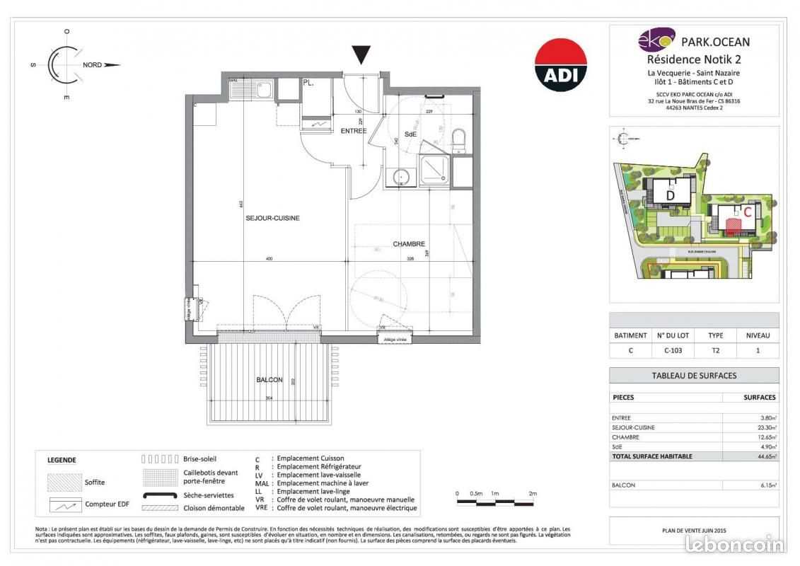 Appartement a louer saint-nazaire - 2 pièce(s) - 44 m2 - Surfyn