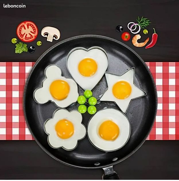 Lot De 5 Moules à Œufs En Acier Inoxydable - Formes Cœur, Fleur, Étoile, Rond Pour Œufs Et Pancakes