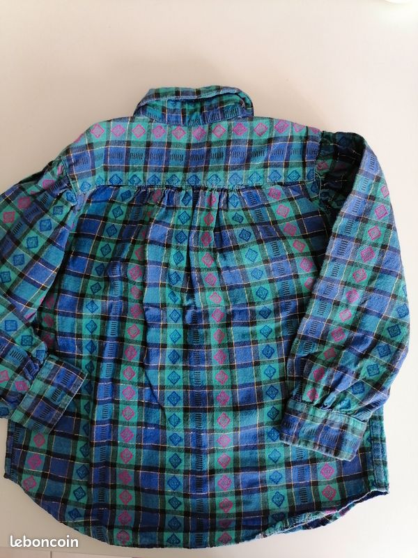 Chemise enfant taille 5 ans bleu vert fushia quadrillé liseré or (image 2)