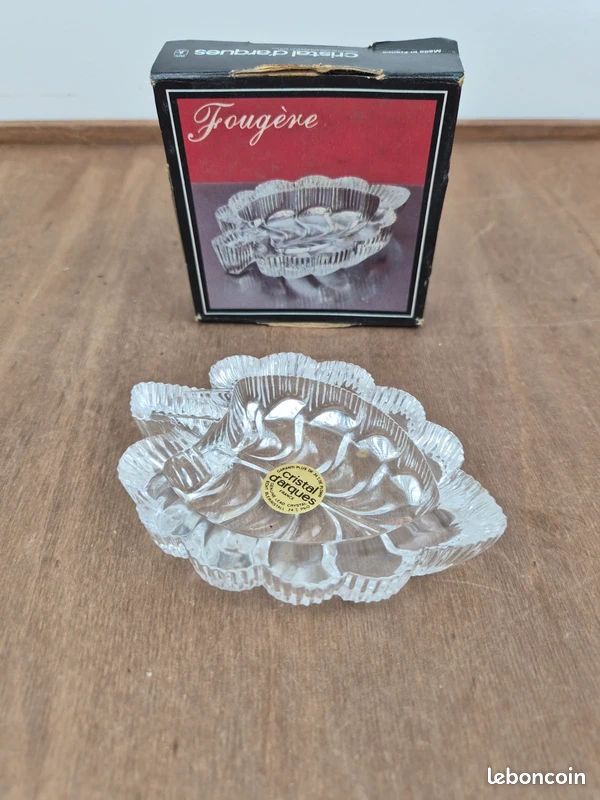 Cristal d’Arques vintage – lot cendrier Fougère + 6 sous-verres Breteuil – boîtes (image 2)
