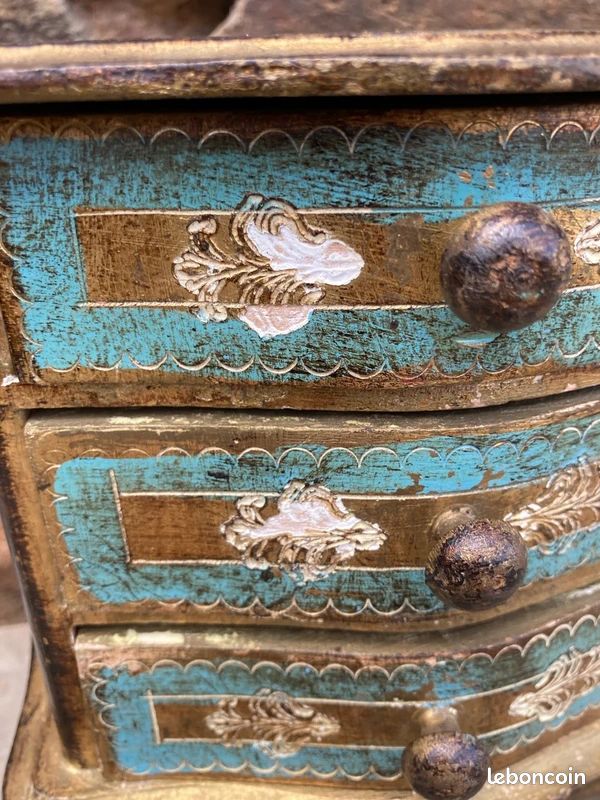 Coffre à bijoux ancien en bois style Florentin, commode miniature à 3 tiroirs ca26 (image 3)
