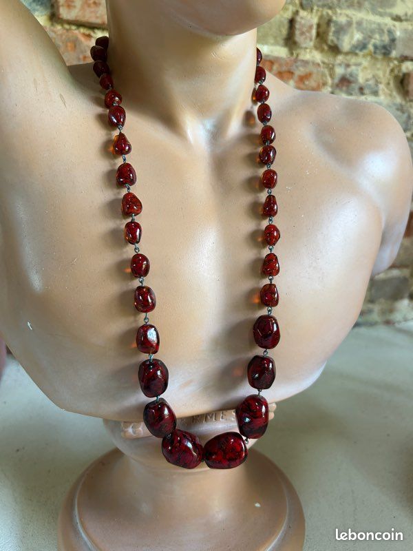 Collier vintage émaillé doré et rouge, ras de cou ancien