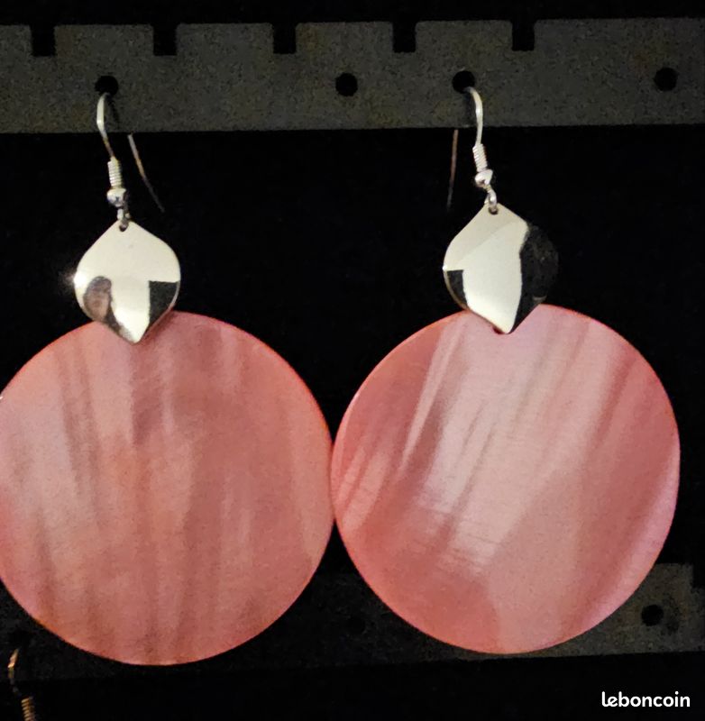 Lot 2 Paires Boucles D'oreilles Vintage – Résine Orange Et Rose, Métal Argenté, Style Années 70/80