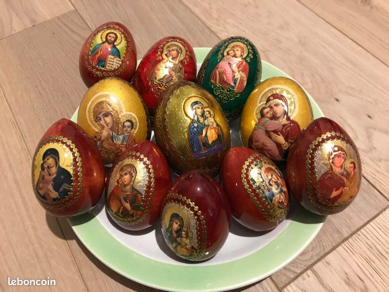 Lot de 12 œufs de Pâques russes en bois vernis (image 2)