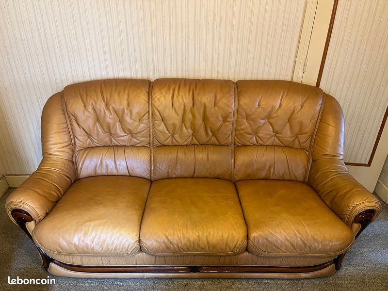 Canapé cuir moutarde (image 1)