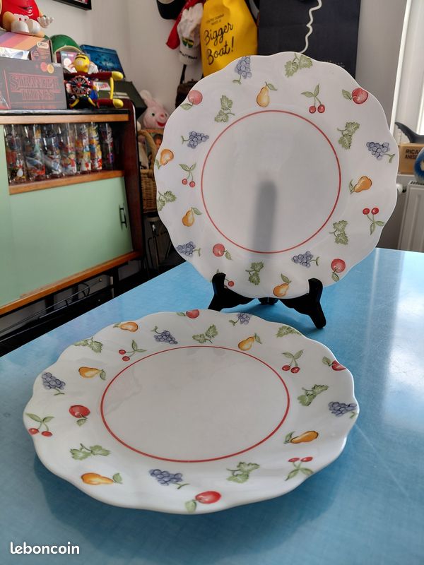 6 assiettes décor fruits Arcopal france