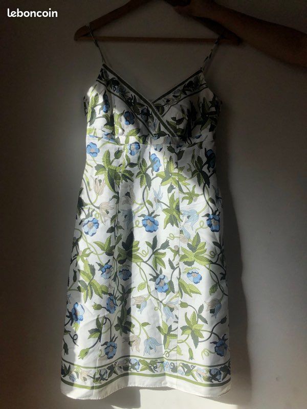 Robe motif fleur blanc bleu vert vintage (image 2)