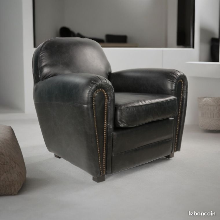 Fauteuil Club en cuir Vintage Cigare (Neuf) - Decoduweb (image 1)