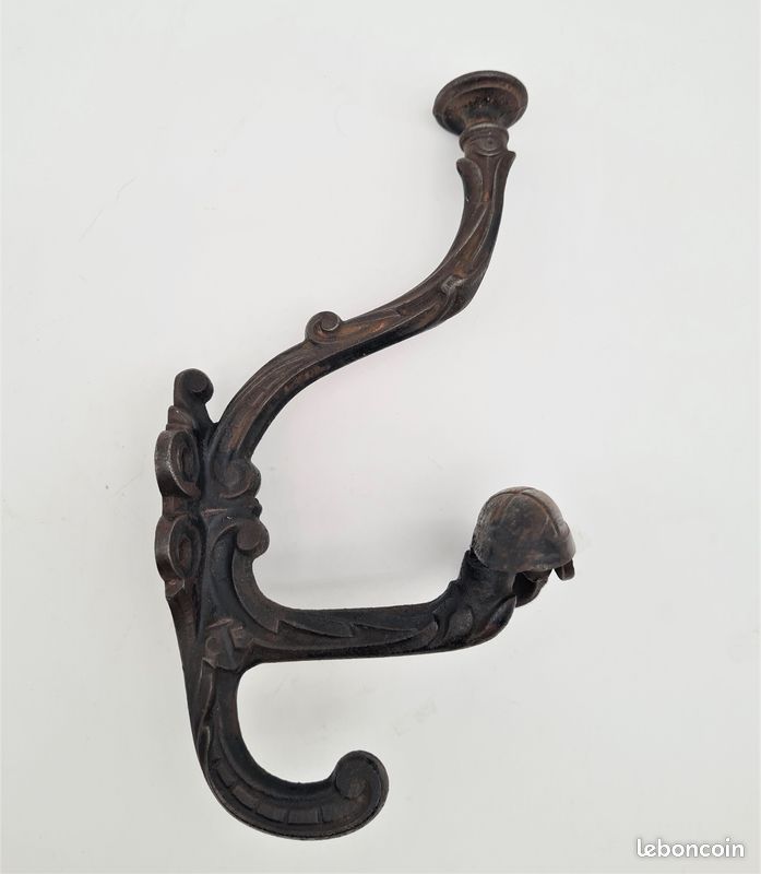 Patère ancienne, porte manteau double en fonte d'acier - déco vintage - L07 (image 2)
