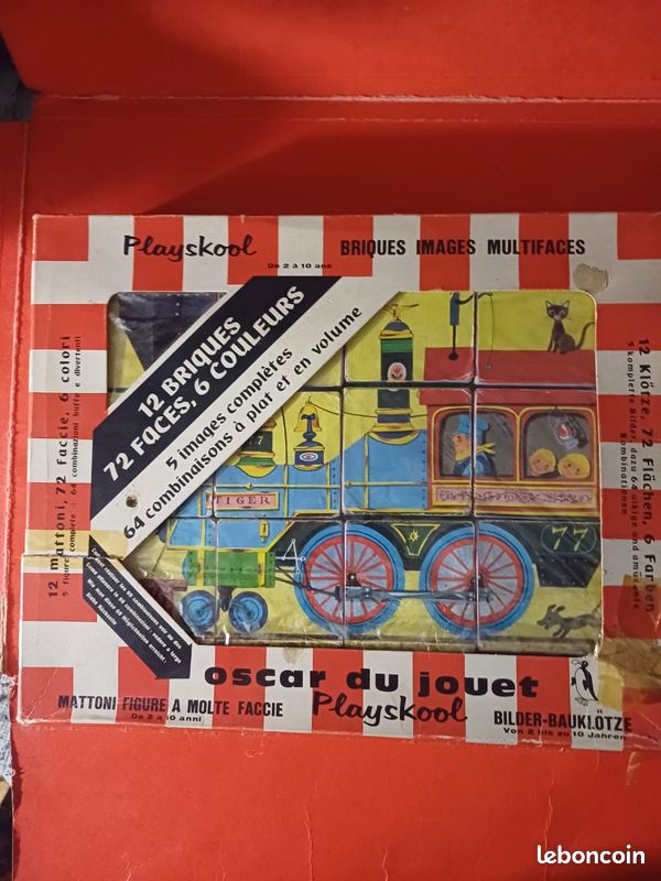 Boîte De Cubes Vintage Playskool - Briques à Images Multifaces - Occasion