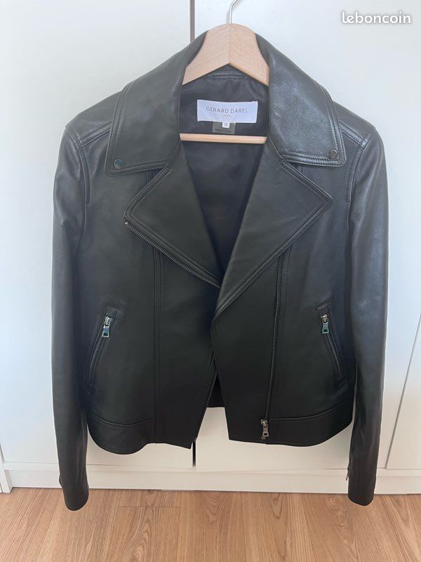 Veste Perfecto Ajourée Gérard Darel Taille 36 - Coupe Caban, Noir, Fermeture éclair - Occasion Parfait état