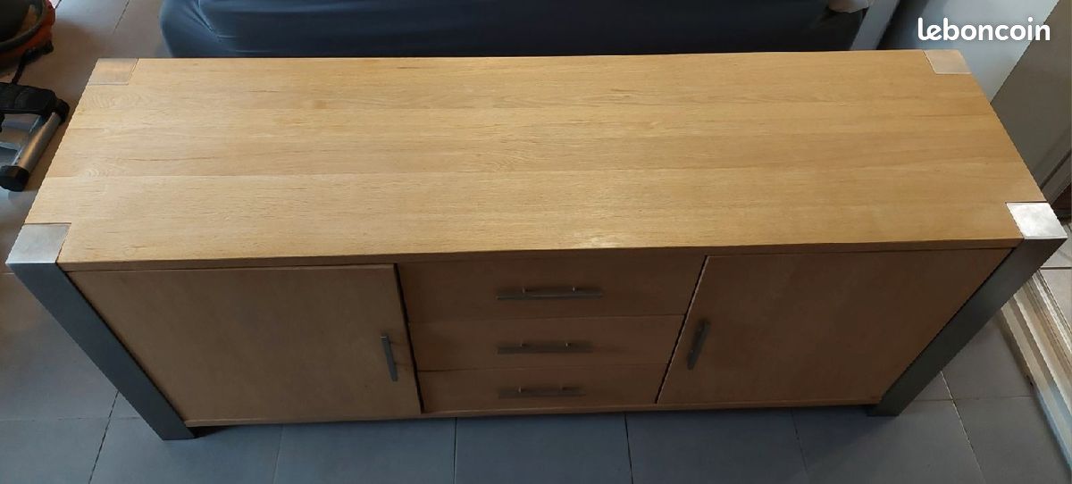 Bahut chêne , buffet, enfilade en bois massif chêne et poteaux tout inox (image 2)