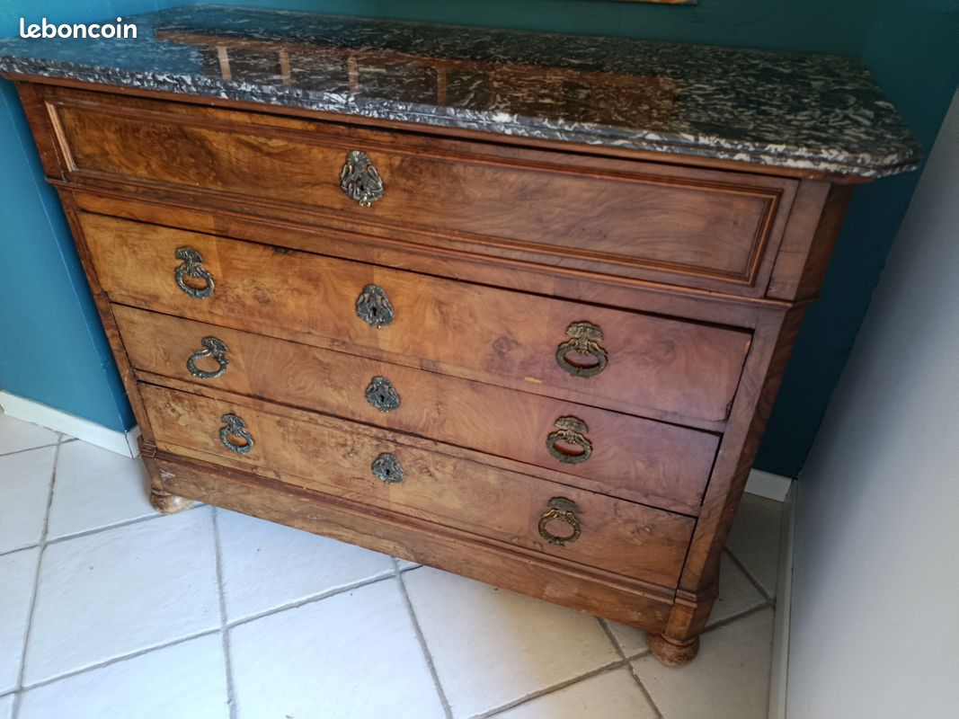 Commode secrétaire Louis-Philippe plateau en marbre (image 2)