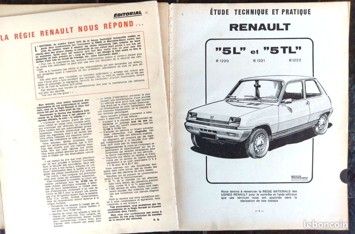 Revue Technique RENAULT 5 L et 5 TL (image 2)