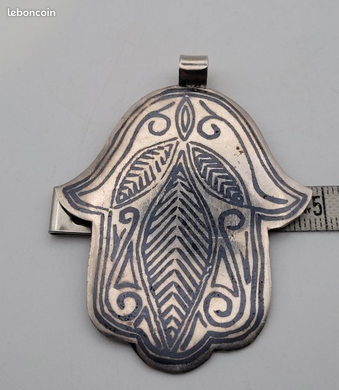 Pendentif Main De Fatma (Khamsa) En Argent Massif Filigrané - Longueur 20 Mm - Occasion Bon État