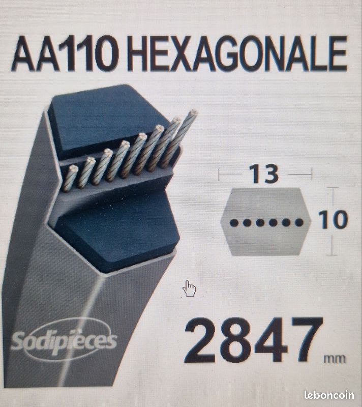 Courroie Hexagonale AA110 - Longueur Extérieure 2847mm, Pour Tondeuse Autoportée VIKING