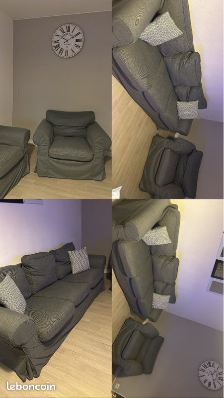 Canape et fauteuil IKEA EKYORP avec housse déhoussable grise (image 1)