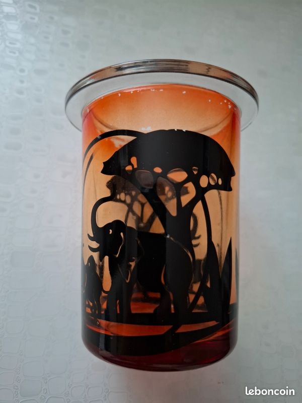 Lot De 2 Bougeoirs Votifs En Verre Partylite - Motif Floral, Ambre Et Rose - Très Bon état