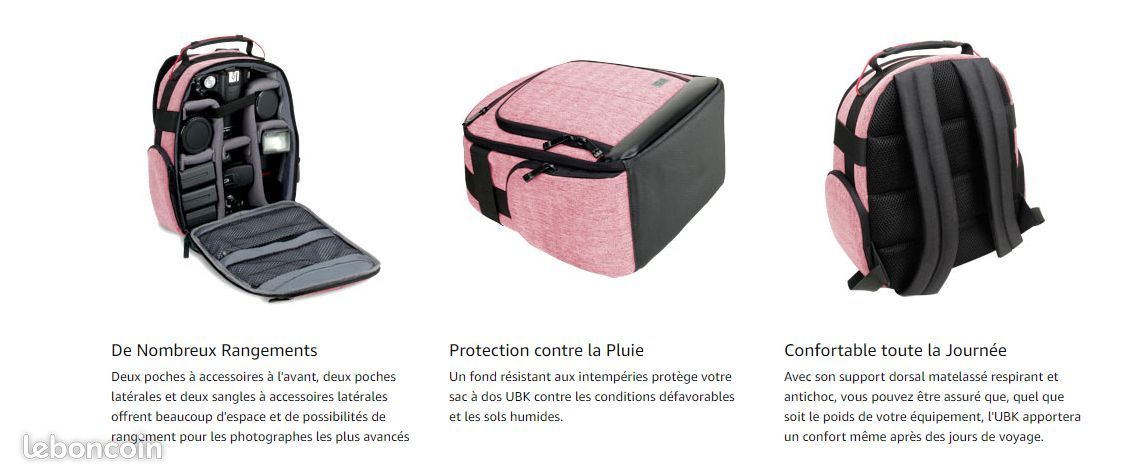 Sac à dos ROUGE-ROSE Appareil Photo Reflex Intérieur Ajustable