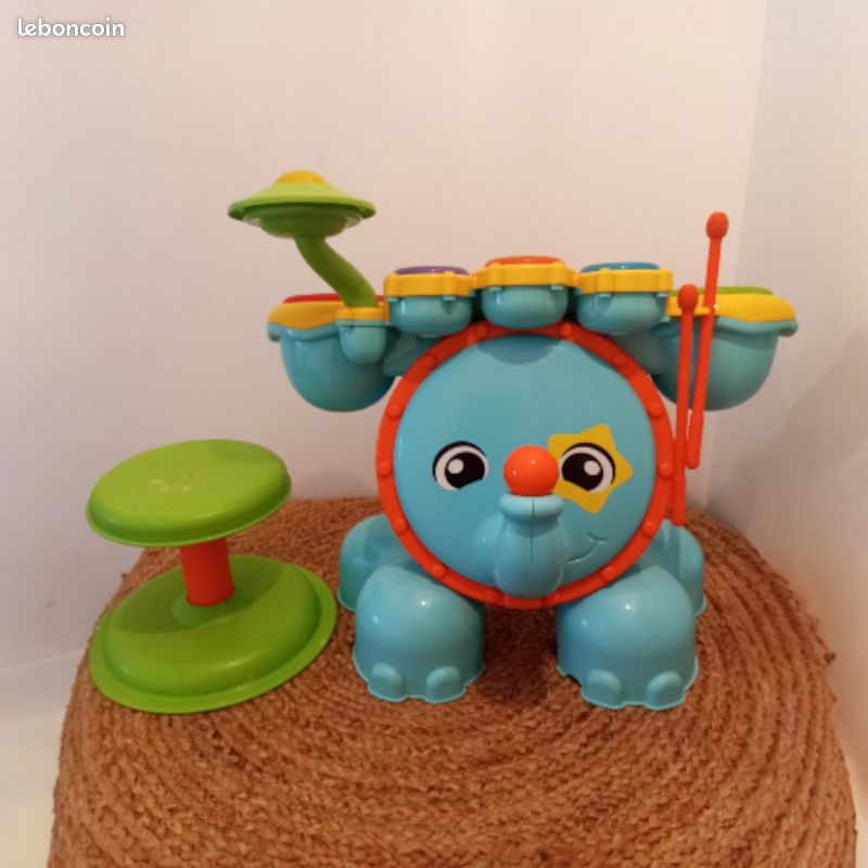 VTech Ma Batterie Jungle Rock – Éléphant Interactif 18 Mois+ – Baguettes & Tabouret Inclus