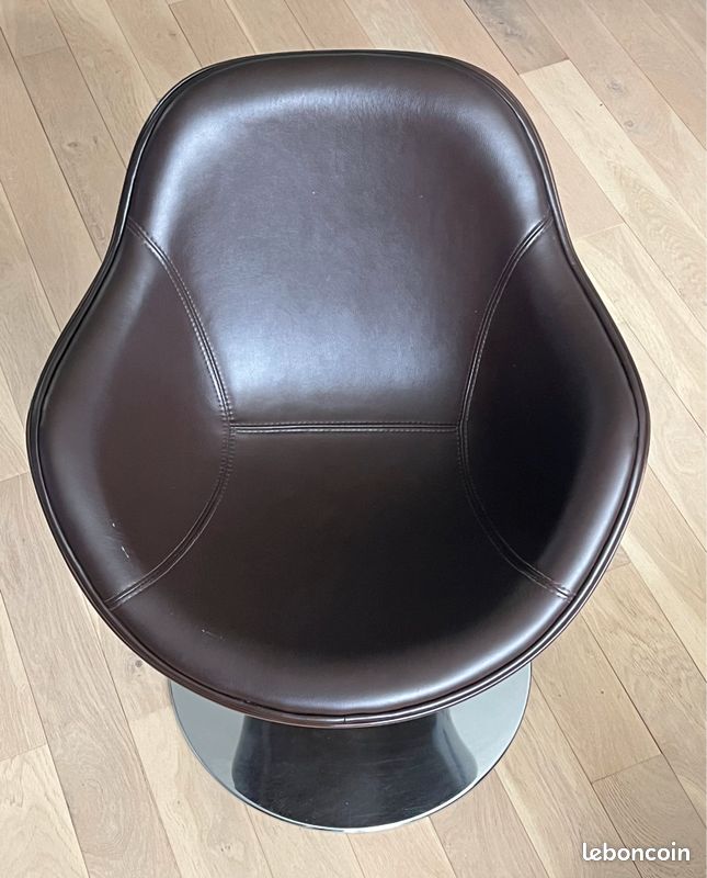 Fauteuil design similicuir marron et chrome - rotatif 360 (image 2)