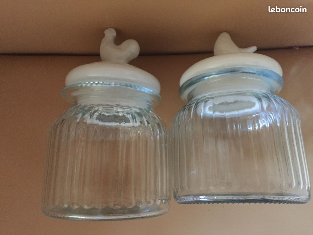 Bonbonnières en verre avec couvercle figurine coq et oiseau en céramique (image 12)