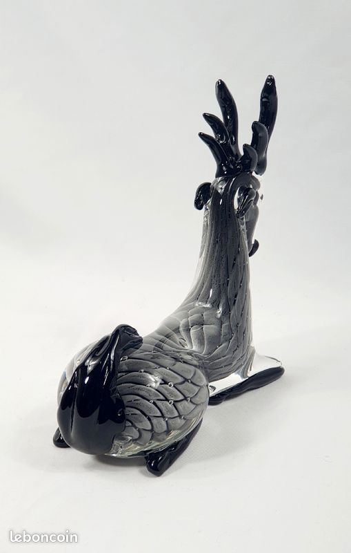 Figurine vintage renne en verre soufflé Murano gris et noir sculpture animal zoomorphe (image 4)