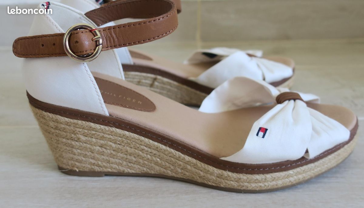 Sandales NEUVES compensées espadrilles écru cuir fauve Tommy Hilfiger (image 5)