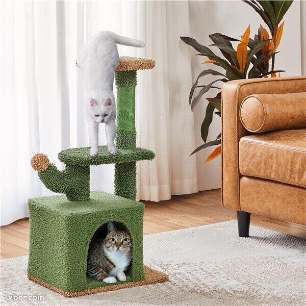 Arbre à Chat Griffoir 74 cm Vert/Brun avec Perchoir Cachette Grattoir en Sisal (image 1)